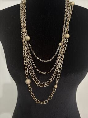 Women's Fashion Multi Strand Gold Tone Ball Chain Long Necklace with Lobster